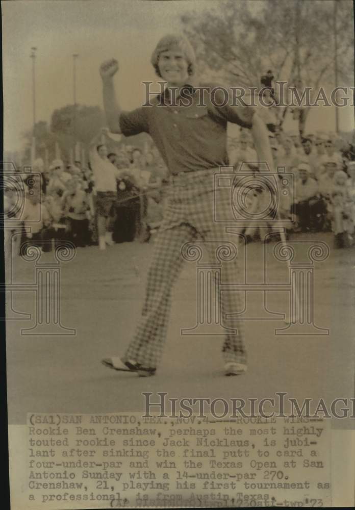1973 Press Photo Golfer Ben Crenshaw Celebrates After Win, San Antonio, Texas - Historic Images