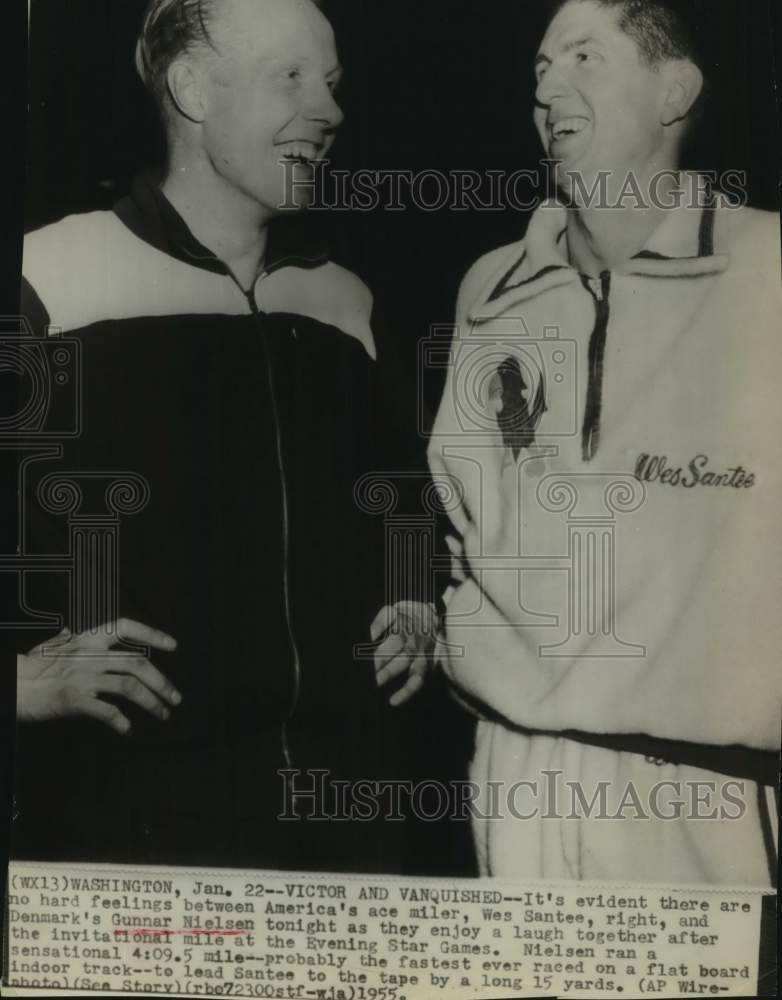 1955 Press Photo Distance Runners Wes Santee &amp; Gunnar Nielsen in Washington- Historic Images