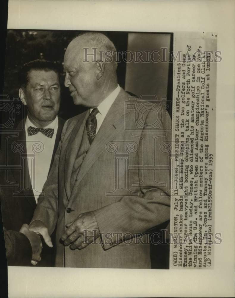 1955 Press Photo US President Dwight Eisenhower &amp; Boxer Gene Tunney, Washington - Historic Images
