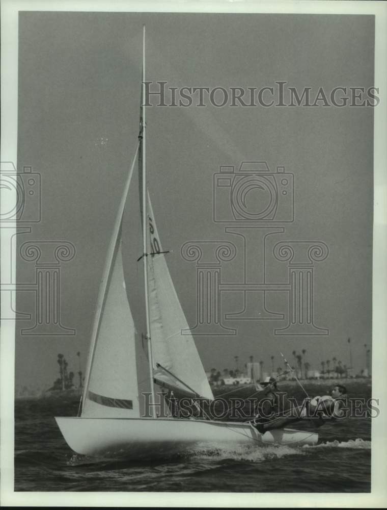 1984 Press Photo Two Sailors Pilot Yacht on Long Beach Harbor, California-Historic Images