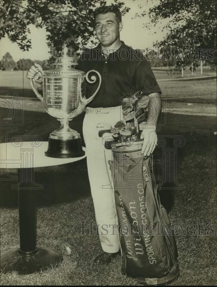 Golfer Jim Turnesa Poses With Trophy &amp; Wilson Golf Bag on Course - Historic Images