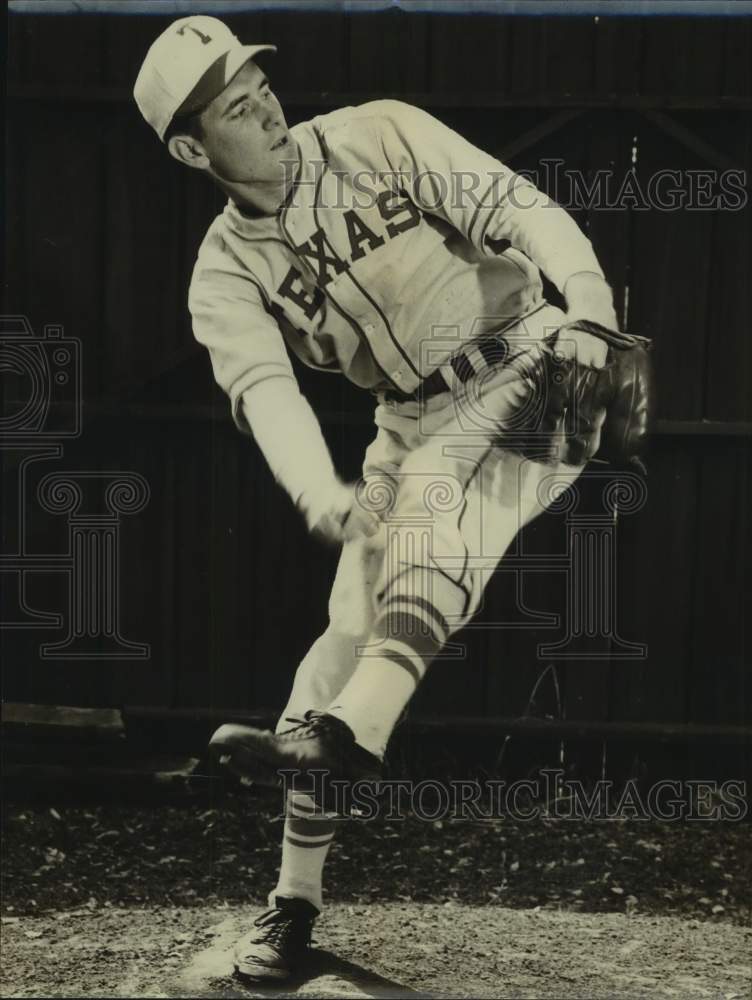 Press Photo Texas Baseball Player Luther Scarborough Winds-Up for Pitch- Historic Images