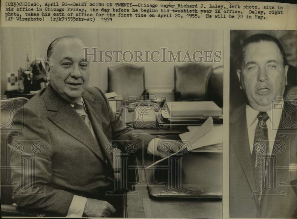 1974 Chicago Mayor Richard J. Daley on 20th & First Day in Office - Historic Images