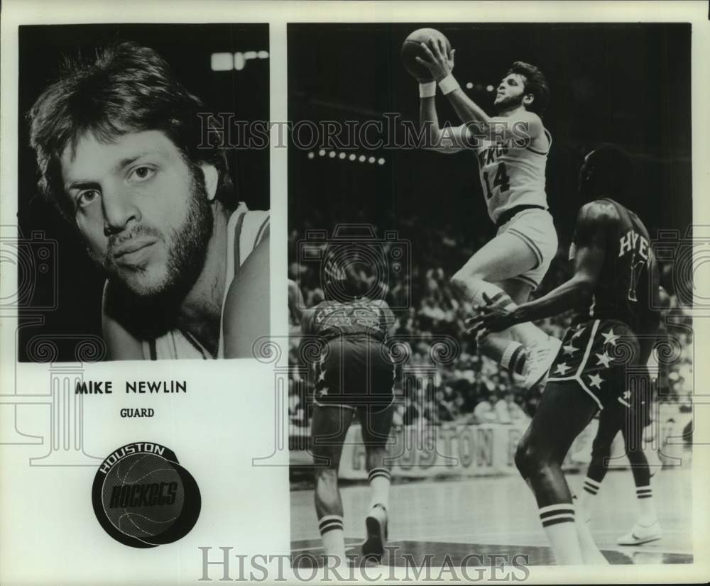 Press Photo Houston Rockets Basketball Player Mike Newlin Portrait & Action Shot - Historic Images