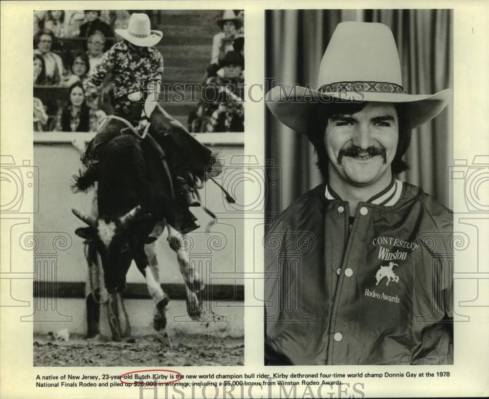 1978 Rodeo Bull Rider Butch Kirby, Action Shot &amp; Portrait - Historic Images