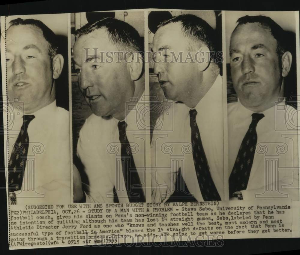 1955 Press Photo University of Pennsylvania Football Coach Steve Sebo - Historic Images