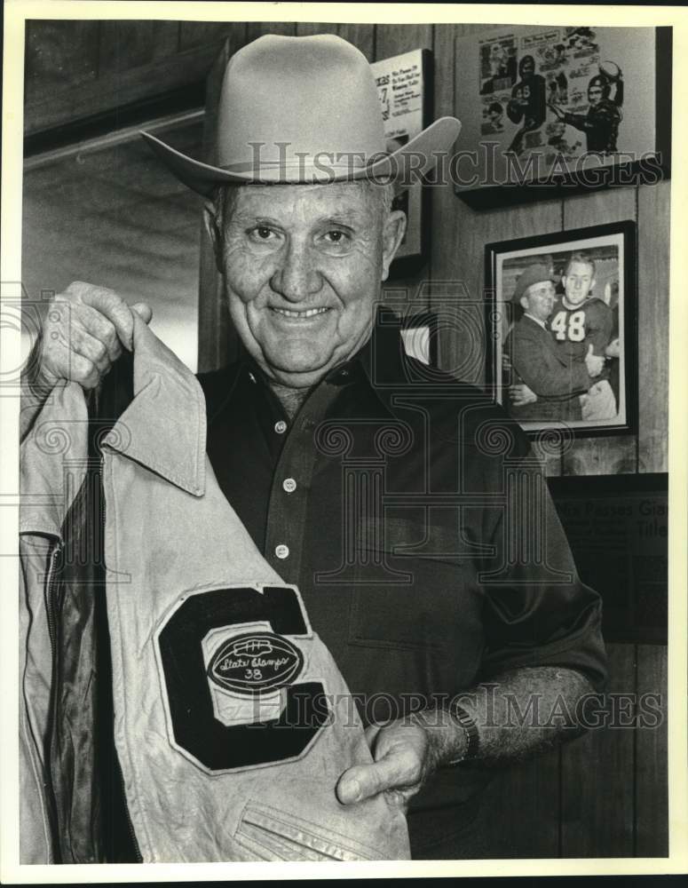 1988 Press Photo Emery Nix & Corpus Christi High School Football Letter Jacket- Historic Images
