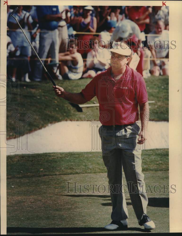 1990 Press Photo Golfer Mark O'Meara Finishes Round at Texas Open, Oak Hills - Historic Images