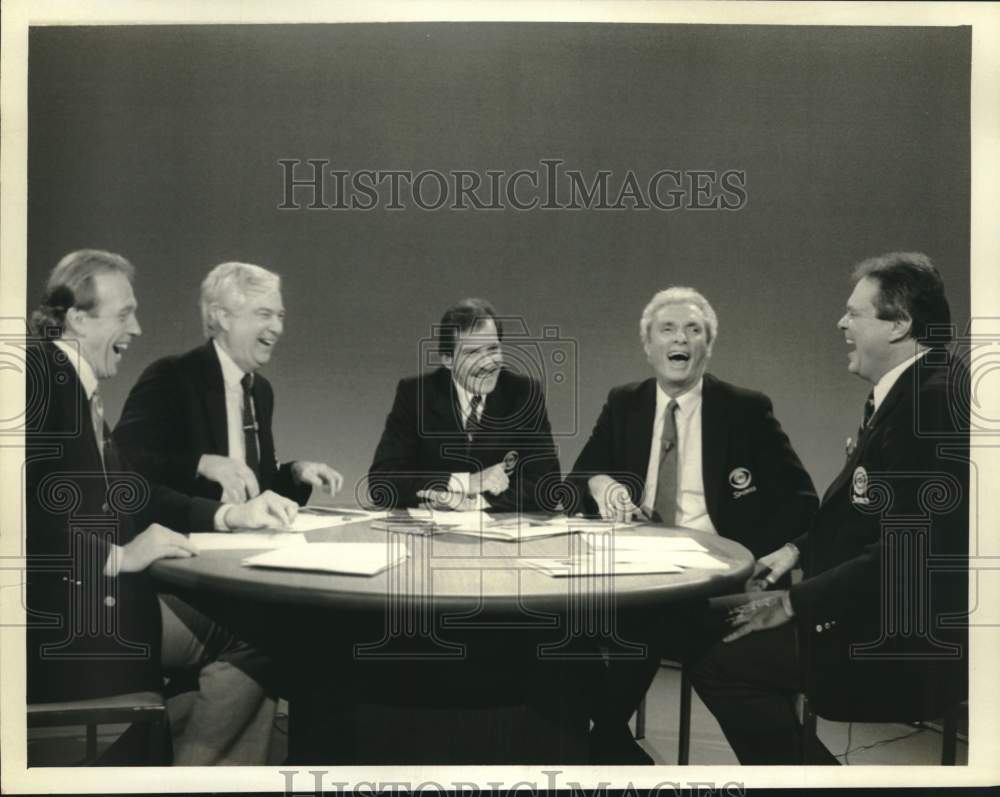 1987 Press Photo CBS Sports&#39; NBA Basketball Commentators Appear on &quot;At the Half&quot;- Historic Images