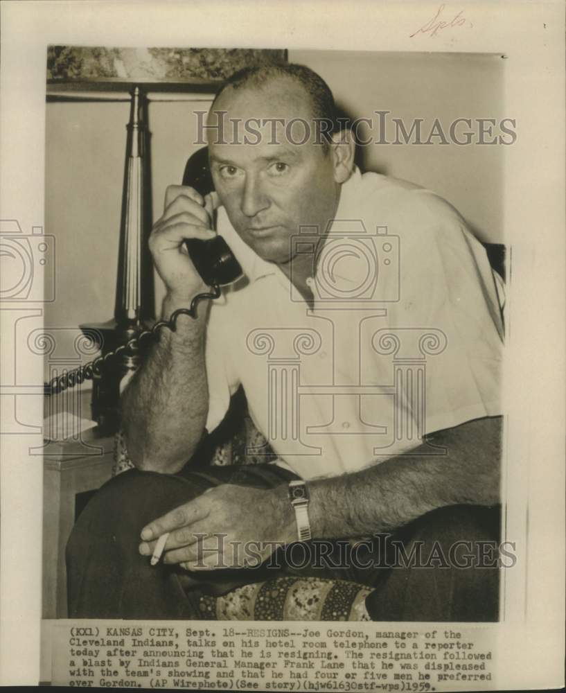 1959 Press Photo Joe Gordon, Cleveland Indians Baseball Team Manager - sax00340- Historic Images