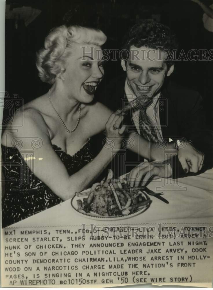 1950 Actress Lila Leeds with Fiance Erwin &quot;Bud&quot; Arvey - Historic Images