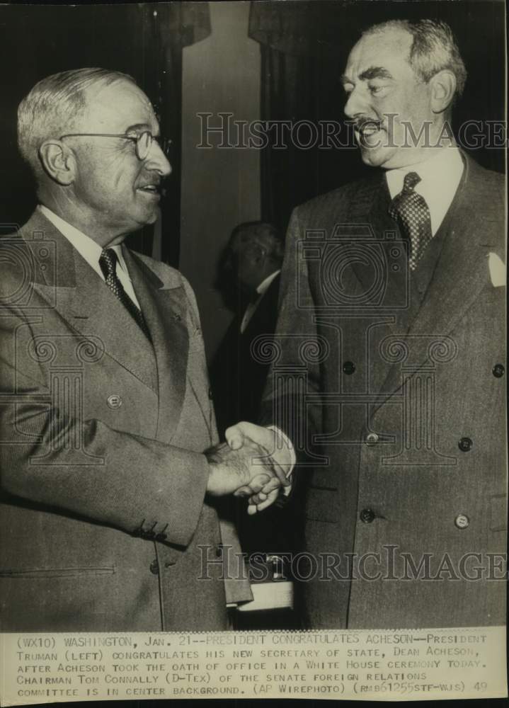 1949 President Truman, left, congratulates Dean Acheson, secretary - Historic Images