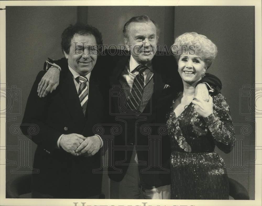 1987 Press Photo Actor Jack Paar and Debbie Reynolds with Jackie Mason on NBC - Historic Images