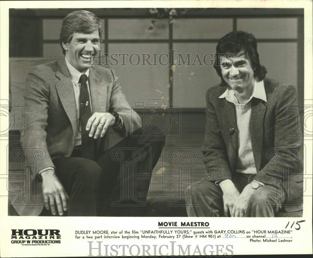 Press Photo Actor Dudley Moore with host Gary Collins on Hour Magazine TV - Historic Images