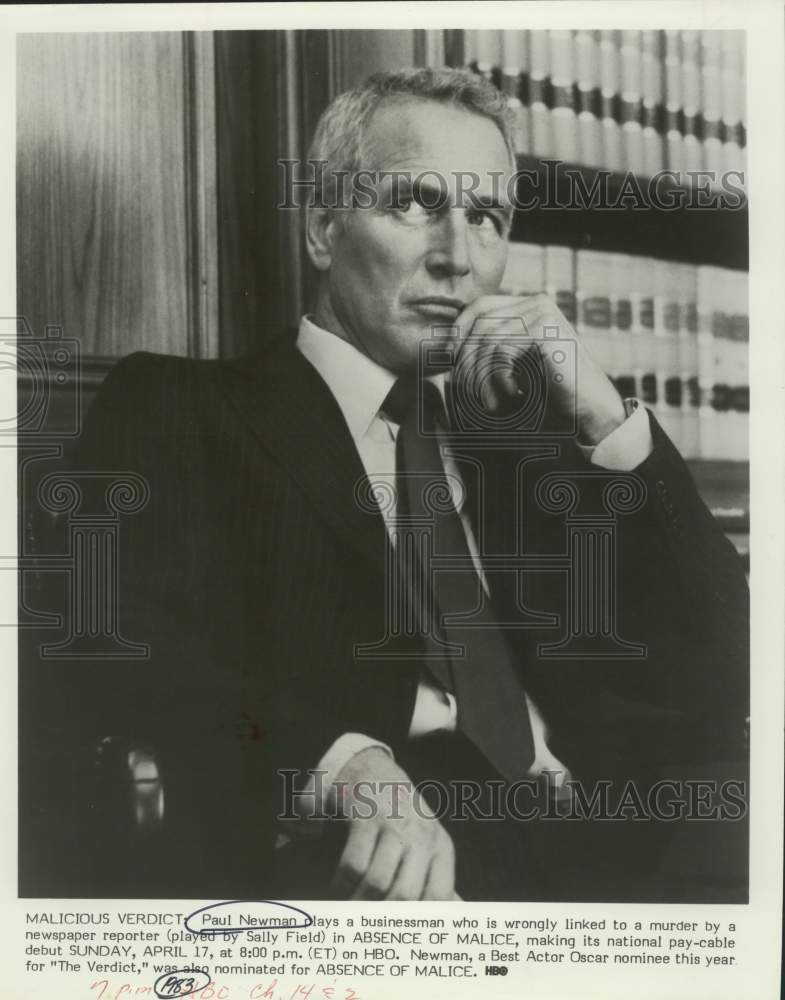 1983 Press Photo Actor Paul Newman plays in &quot;Absence of Malice&quot; on HBO - Historic Images