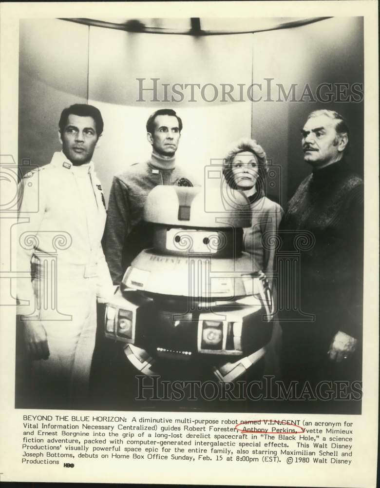 1980 Press Photo Actor Anthony Perkins with Others in "The Black Hole" show - Historic Images