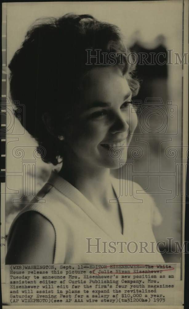 1973 Press Photo Julie Nixon Eisenhower, Assistant Editor of Curtis Publishing - Historic Images