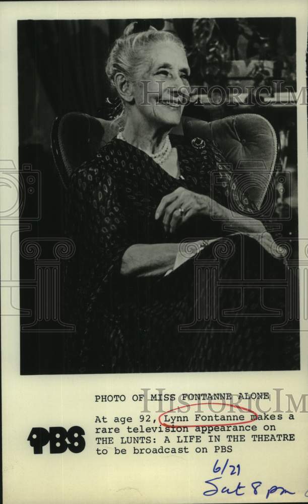 Press Photo Actress Lynn Fontanne on &quot;The Lunts: A Life in The Theater&quot; - Historic Images