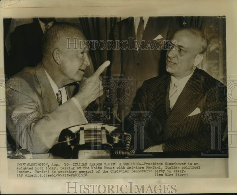 1956 Press Photo President Eisenhower and Amintore Fanfani, Italian Politician - Historic Images