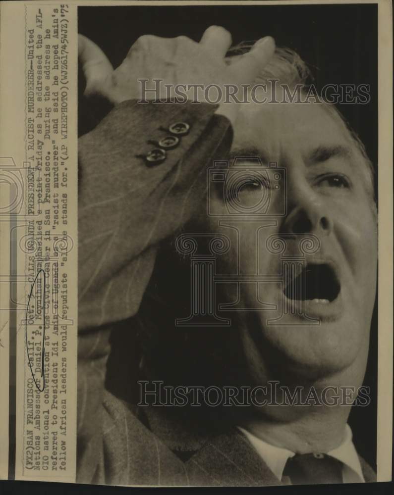 1975 Press Photo Daniel P. Moynihan, United Nations Ambassador in San Francisco - Historic Images