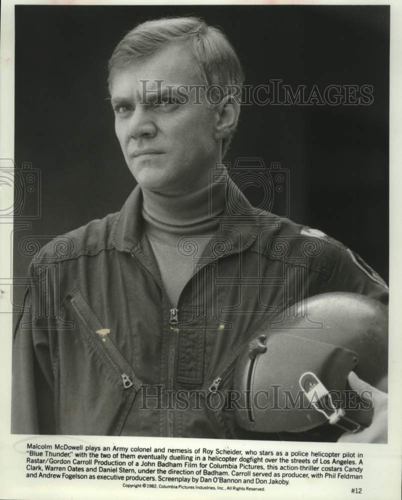 1982 Press Photo Actor Malcolm McDowell in &quot;Blue Thunder&quot; Movie - Historic Images