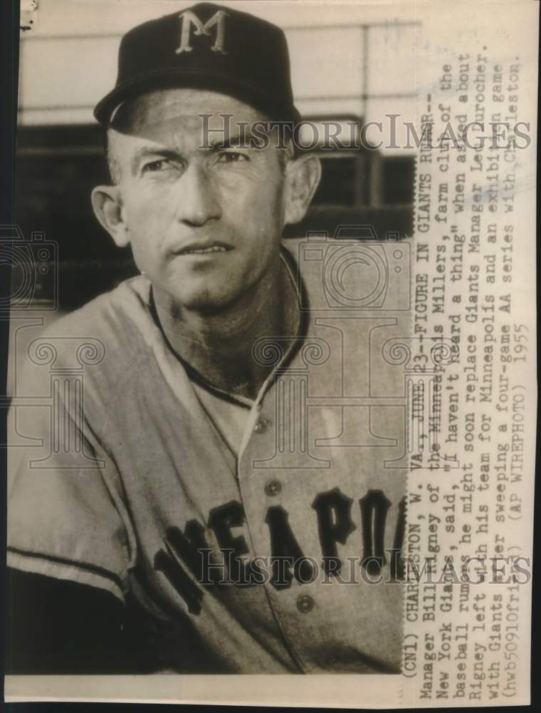 1955 Press Photo Bill Rigney, Minneapolis Millers Baseball Team Manager - Historic Images