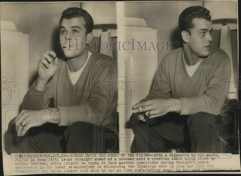 1955 Press Photo Singer Julius La Rosa at Washington Interview - Historic Images