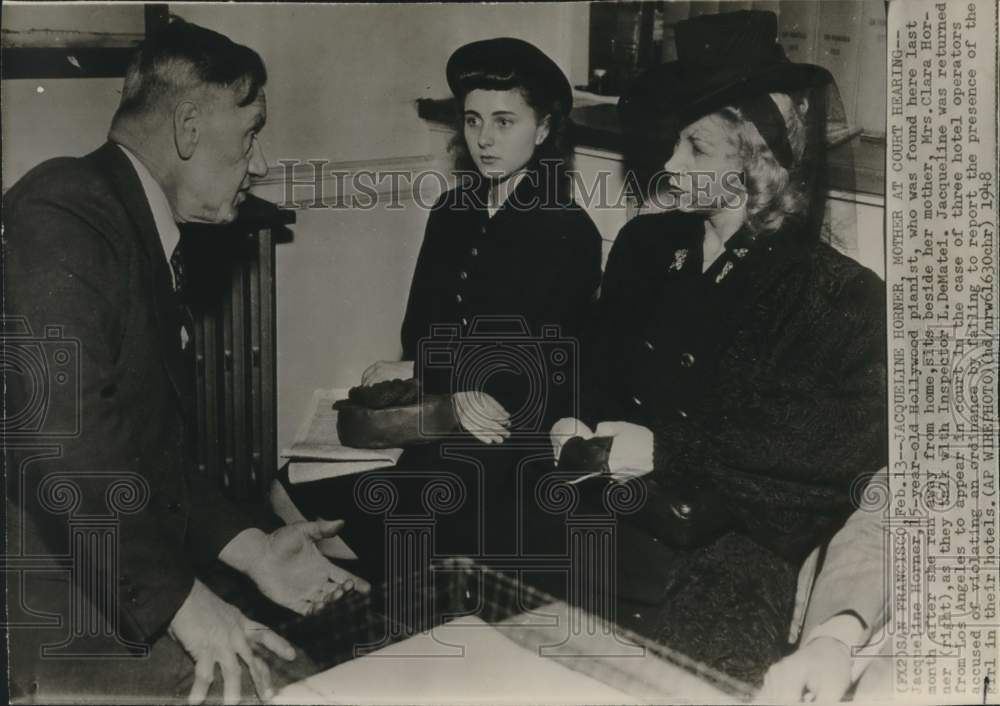 1948 Press Photo Runaway Pianist Jacqueline Horner in San Francisco with Mother - Historic Images