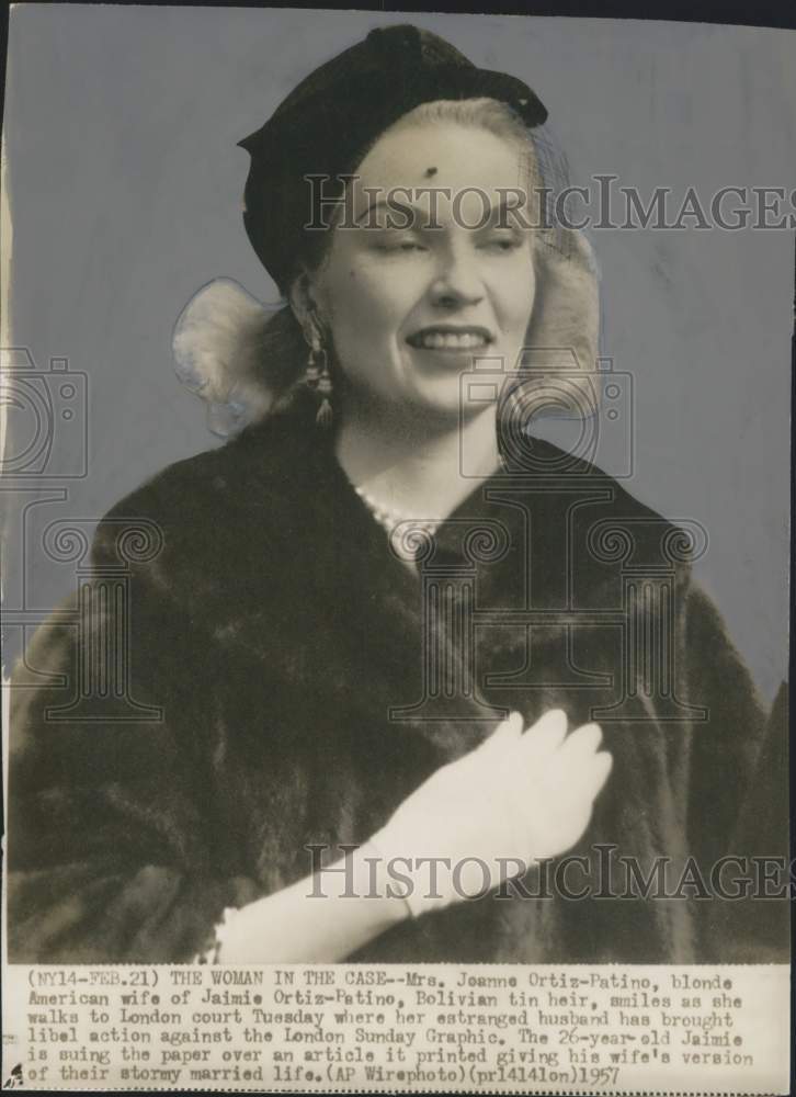 1957 Press Photo Mrs. Joanne Ortiz-Patino Appears in London Court - Historic Images