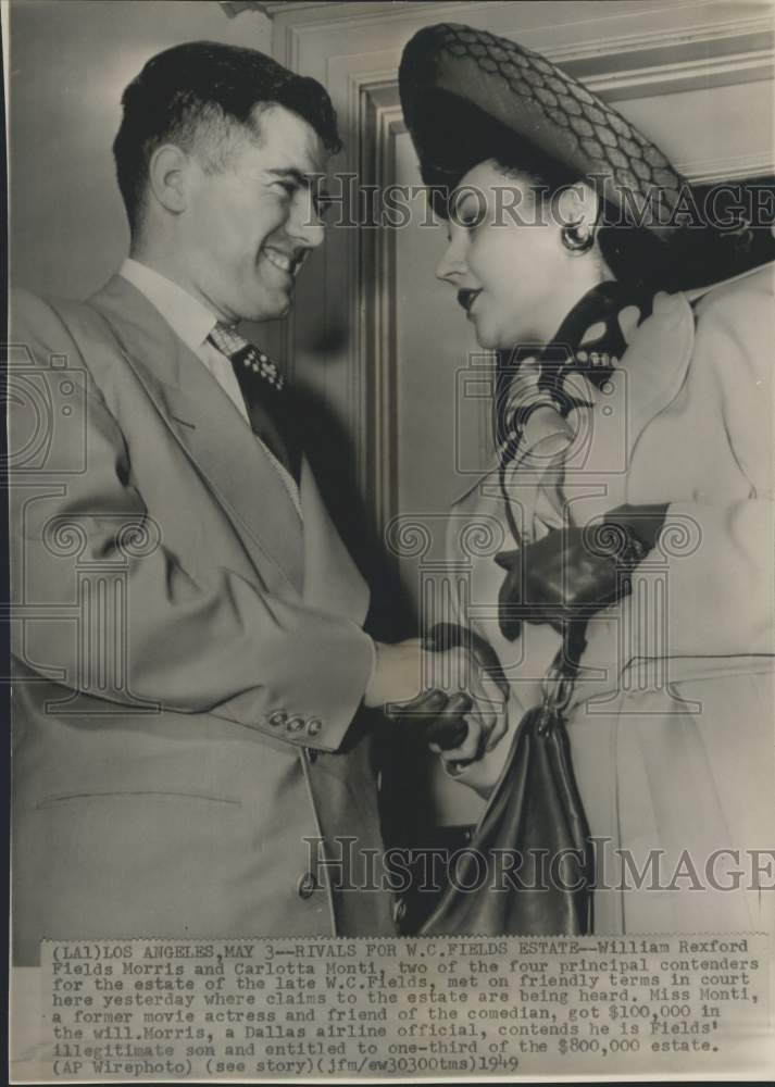 1949 Press Photo William Rexford Fields Morris and Carlotta Monti in Los Angeles - Historic Images