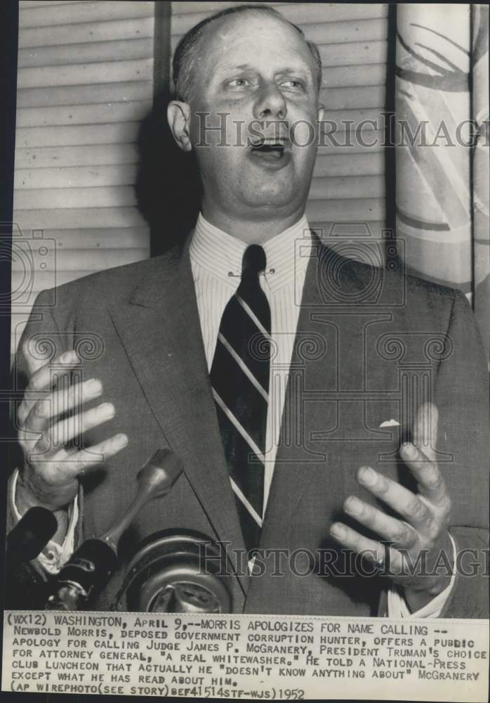 1952 Press Photo Newbold Morris at National Press Club Luncheon in Washington- Historic Images