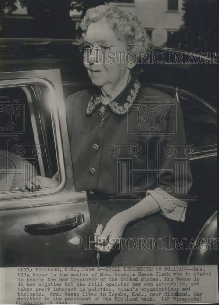 1949 Press Photo Ella Neese, Mother of Georgia Neese Clark in Richland Kansas - Historic Images