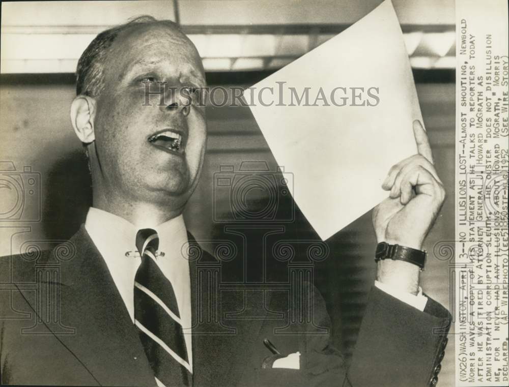 1952 Press Photo Newbold Morris, corruption sleuth , dismissed, Washington - Historic Images