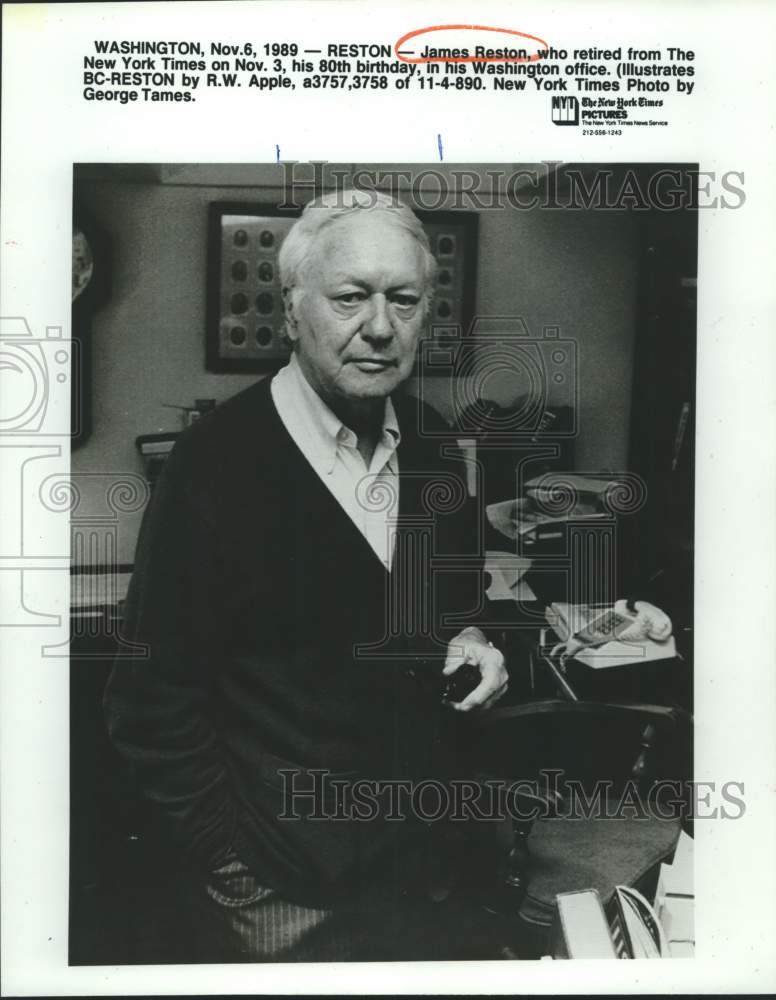 1989 Press Photo James Reston retires from The New York Times, Washington- Historic Images