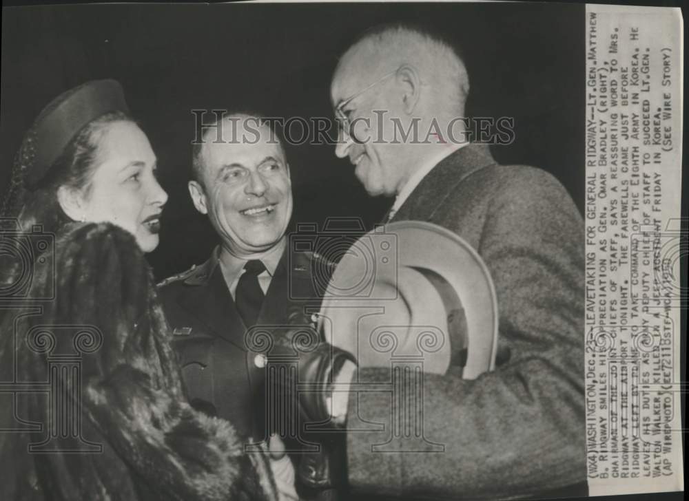 1950 Lt. General Matthew &amp; Mrs. Ridgway &amp; Omar Bradley, Washington-Historic Images