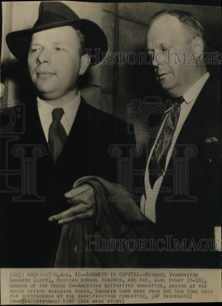 1948 Press Photo Michael Ivanovitch &amp; Representative Karl Mundt in Washington - Historic Images