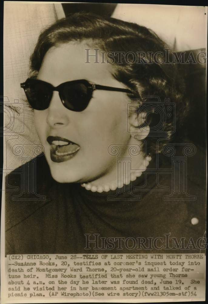 1954 SuzAnne Rooks testifies in death of mail order heir, Chicago-Historic Images