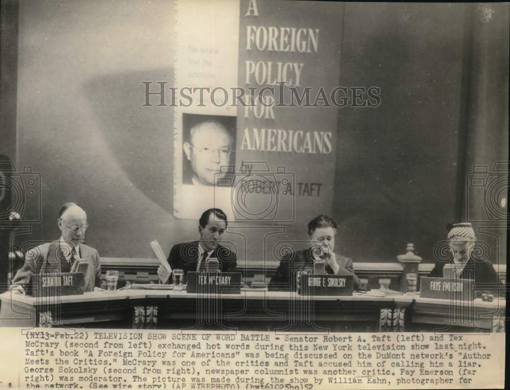 1952 Senator Robert A. Taft on "Author Meets the Critics," New York-Historic Images