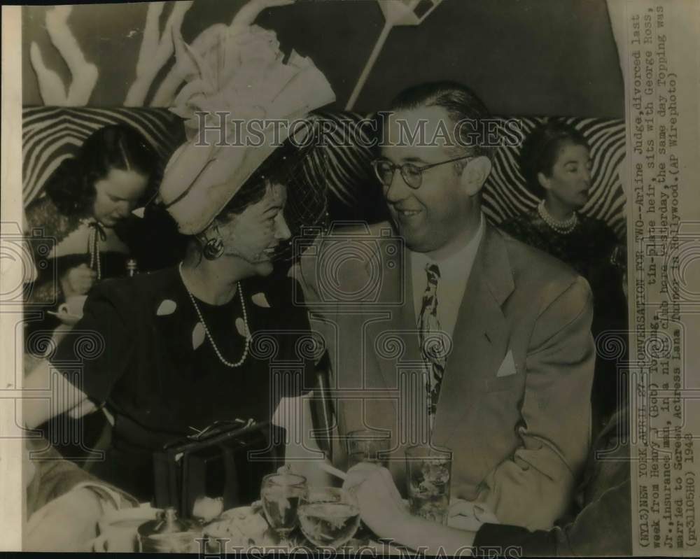 1948 Press Photo Arline Judge &amp; George Ross at New York Nightclub - sax12907- Historic Images