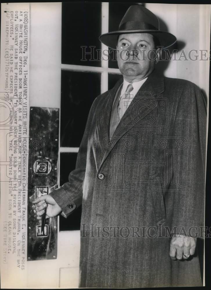 1951 Press Photo Democratic Chairman Frank E. McKinney poses by White House door - Historic Images
