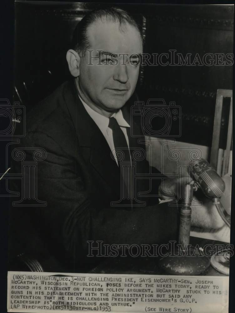 1953 Press Photo Sen. Joseph McCarthy ready to record statement in Washington- Historic Images