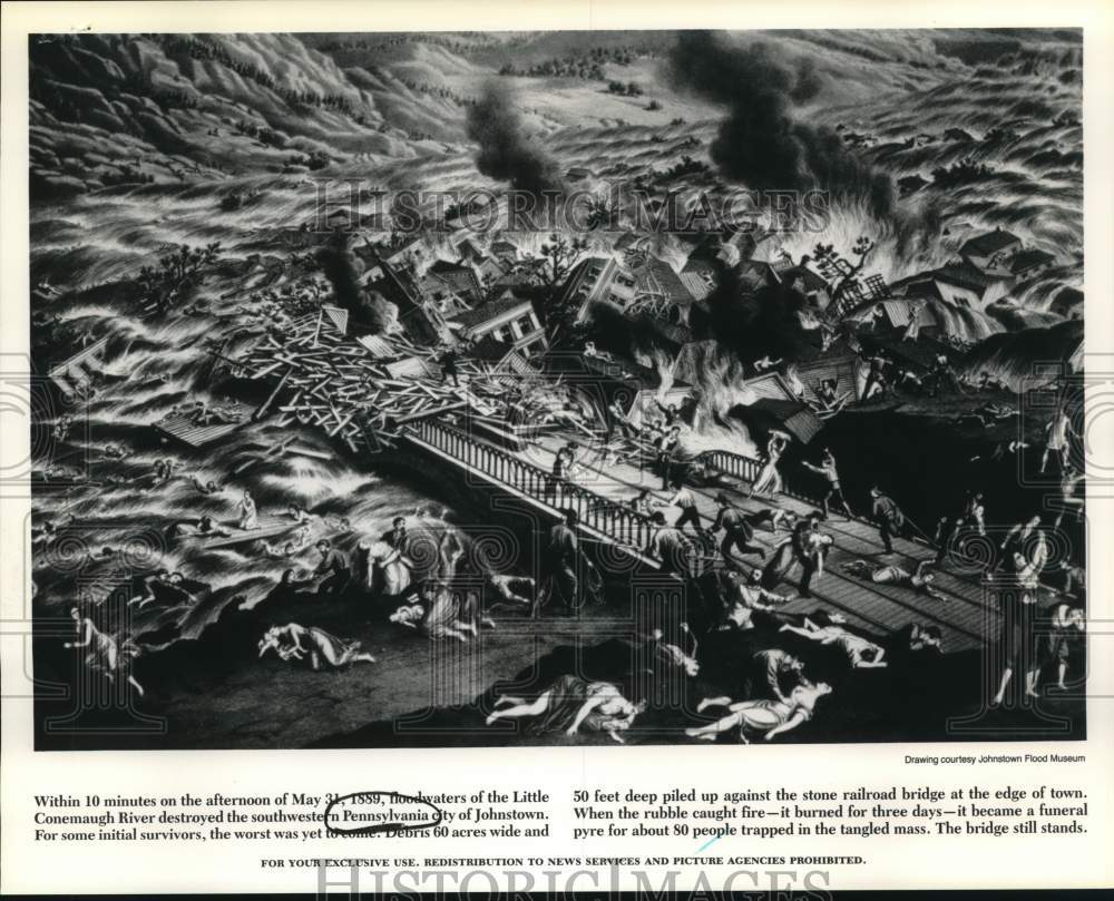 Press Photo Artist conception when floodwaters destroyed city of Johnstown- Historic Images