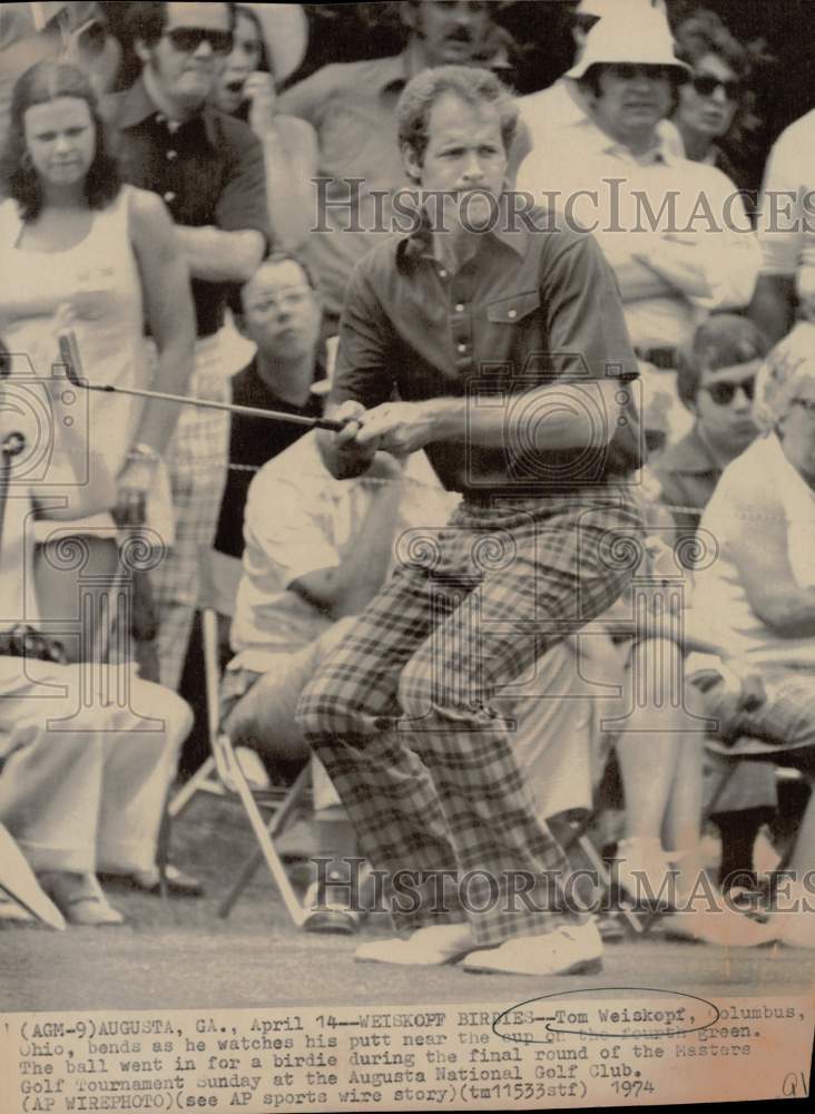 1974 Press Photo Tom Weiskoph birdies in Masters Golf Tournament, GA - sax33895- Historic Images