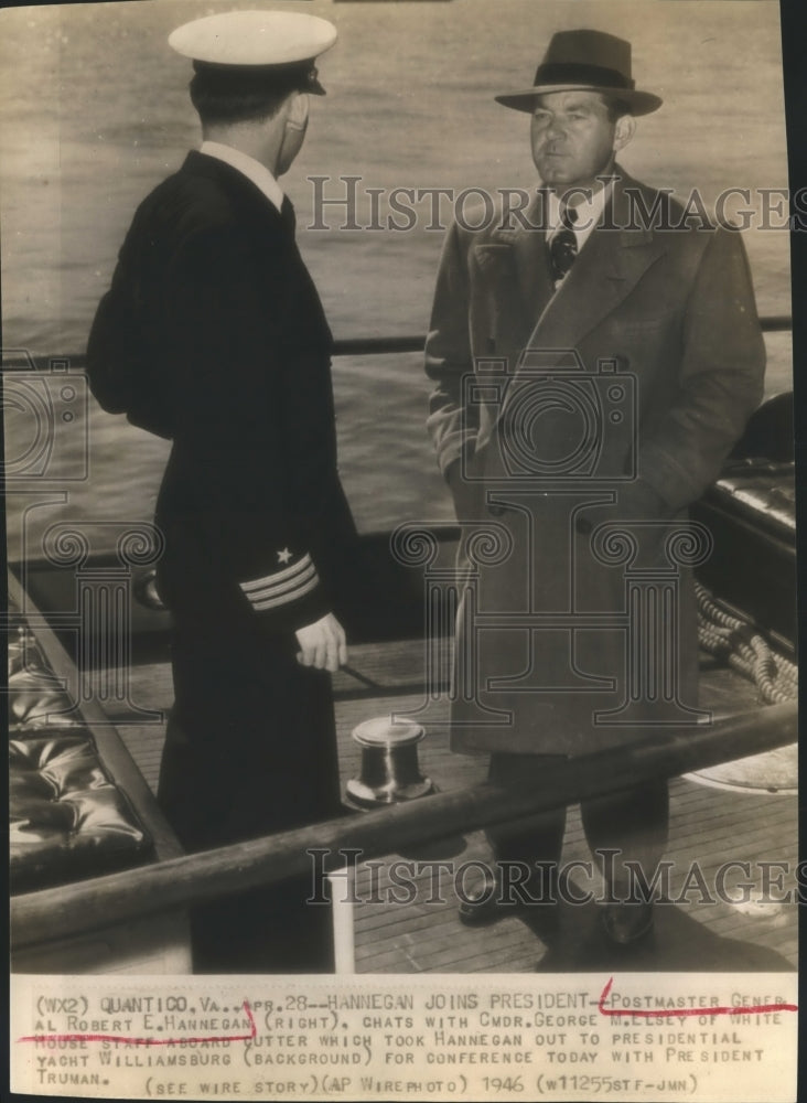 1946 Press Photo Quantico VA Postmaster General Robert Hannegan & Cmdr Elsey-Historic Images