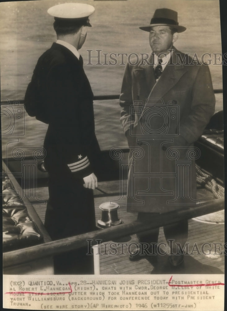 1946 Press Photo Quantico VA Postmaster General Robert Hannegan & Cmdr Elsey-Historic Images