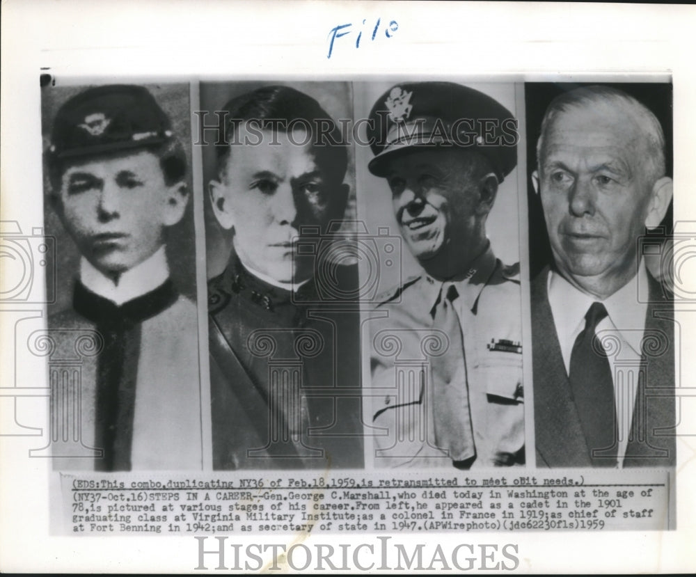 1959 Gen George Marshall shown at different stages of his career - Historic Images