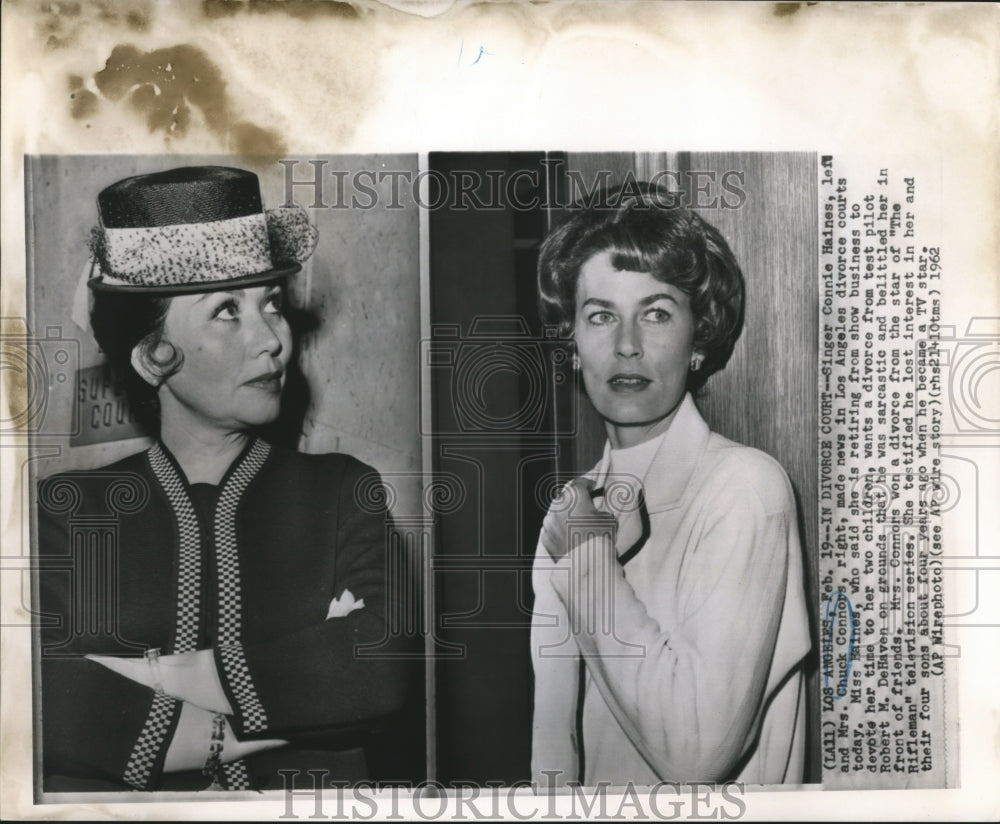 1962 Press Photo Singer Connie Haines & Mrs. Chuck Connors in Divorce Courts-Historic Images
