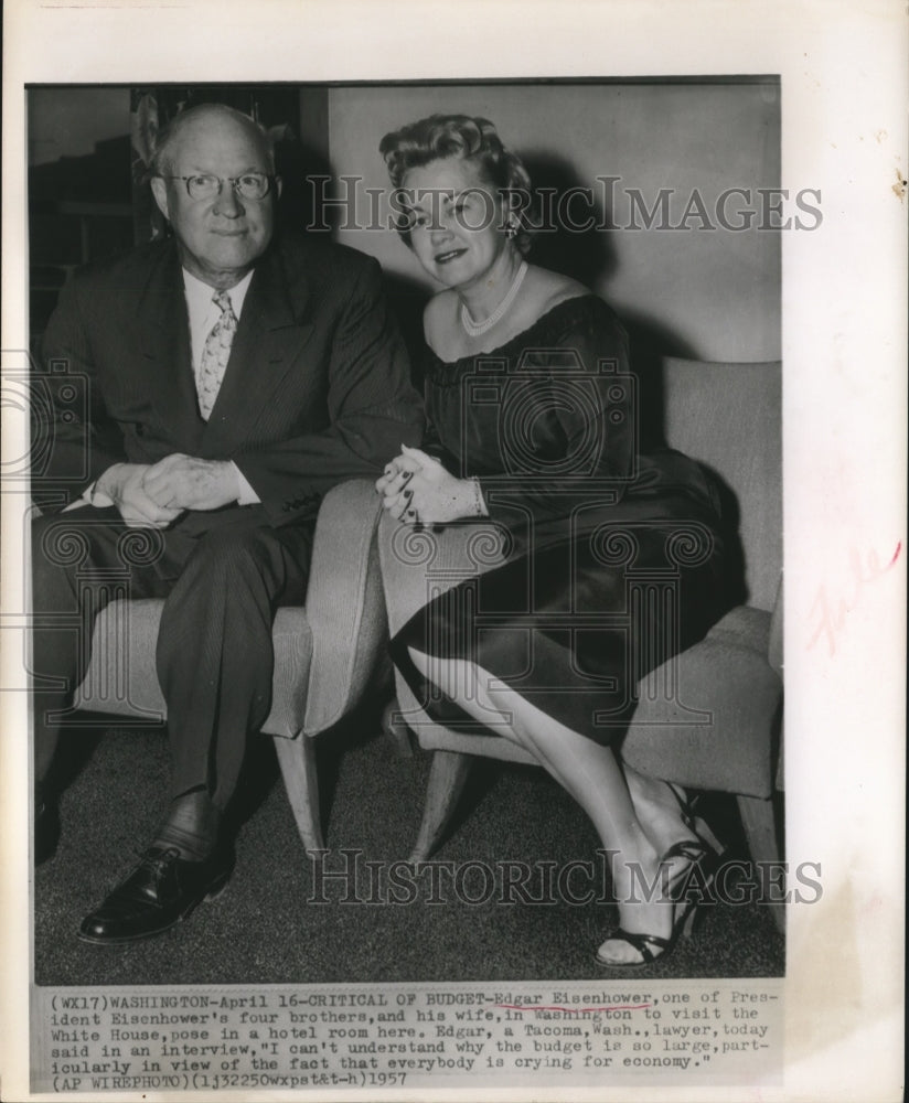1957 Press Photo Edgar Eisenhower, brother of President Eisenhower, With Wife- Historic Images
