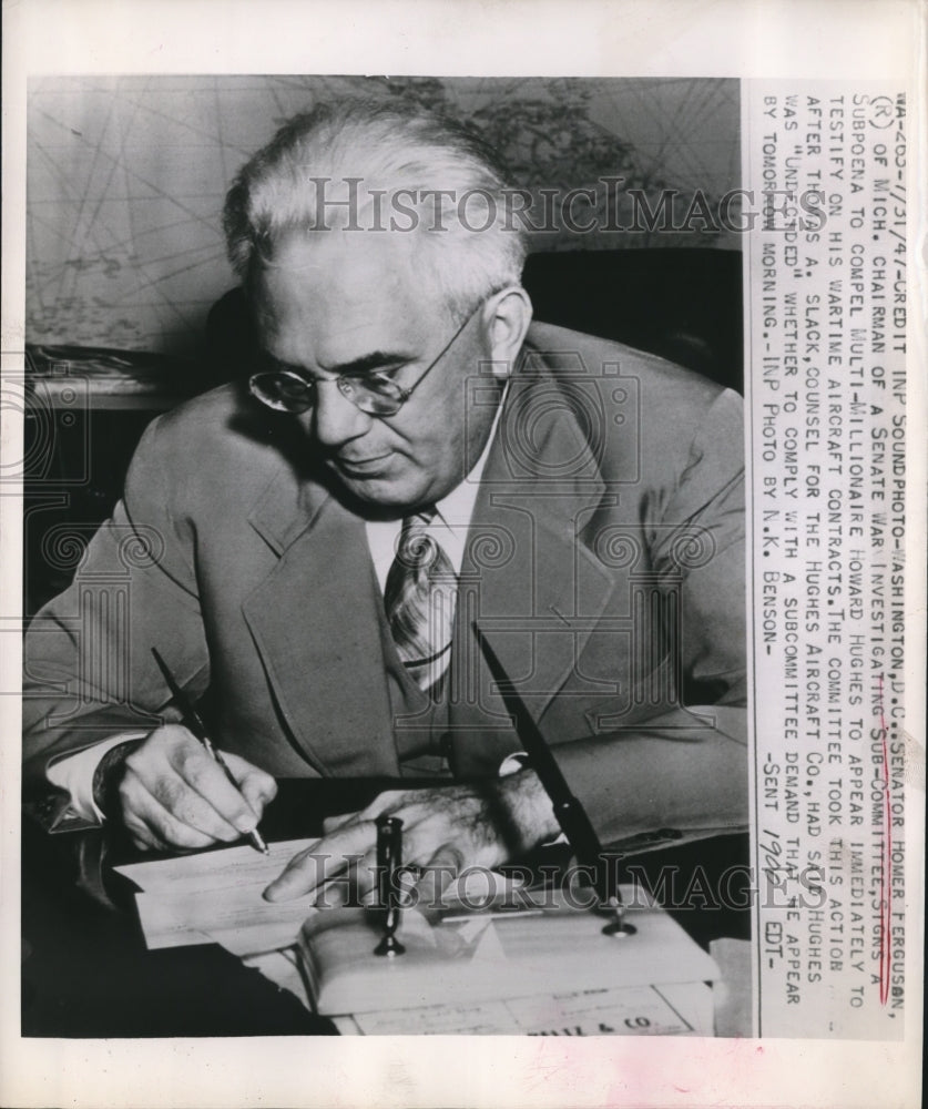 1947 Press Photo  Senate War investigation Sen Homer Ferguson of Mich testifies - Historic Images