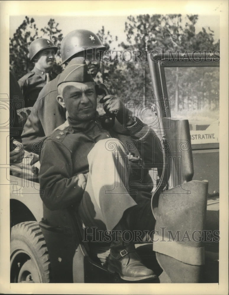 Press Photo Three Men in Uniform Ride in Military Truck - sba01618-Historic Images